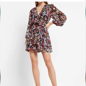 NWT Floral Print Black and Purple Wrap Front Romper Size M